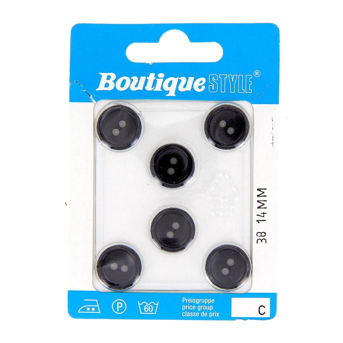 6 boutons - Plastique - Ø 14 mm - Noir