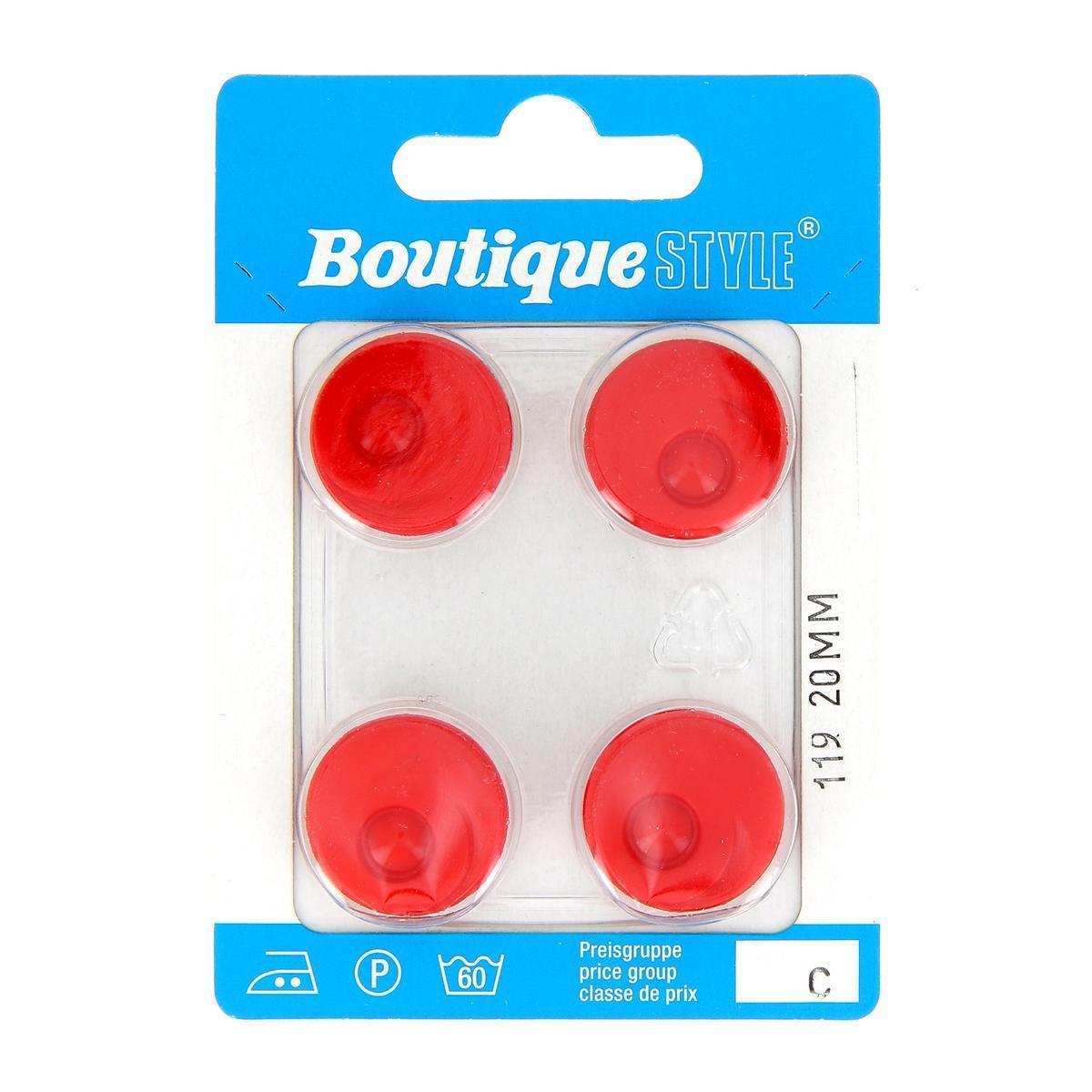 4 boutons - Plastique - Ø 20 mm - Rouge