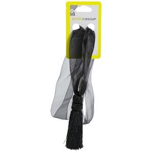 Embrasse en organza - Rubans 35 cm et pompon 10 cm - Noir