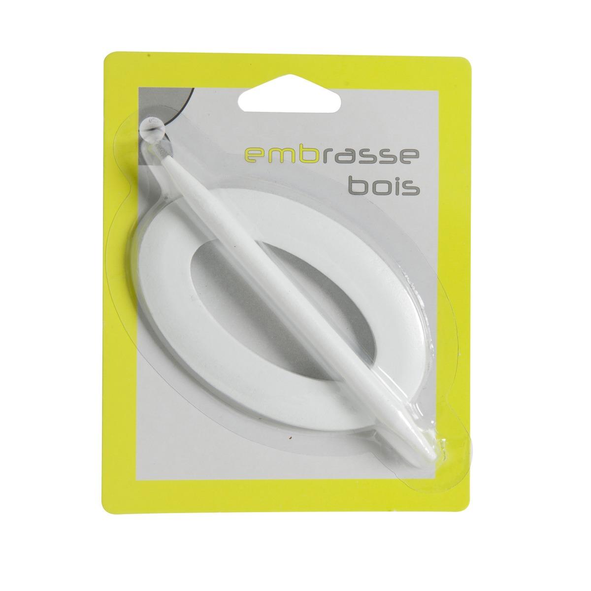 Embrasse ovale en bois - 6,5 x 10 cm - Tige 13 cm - Blanc