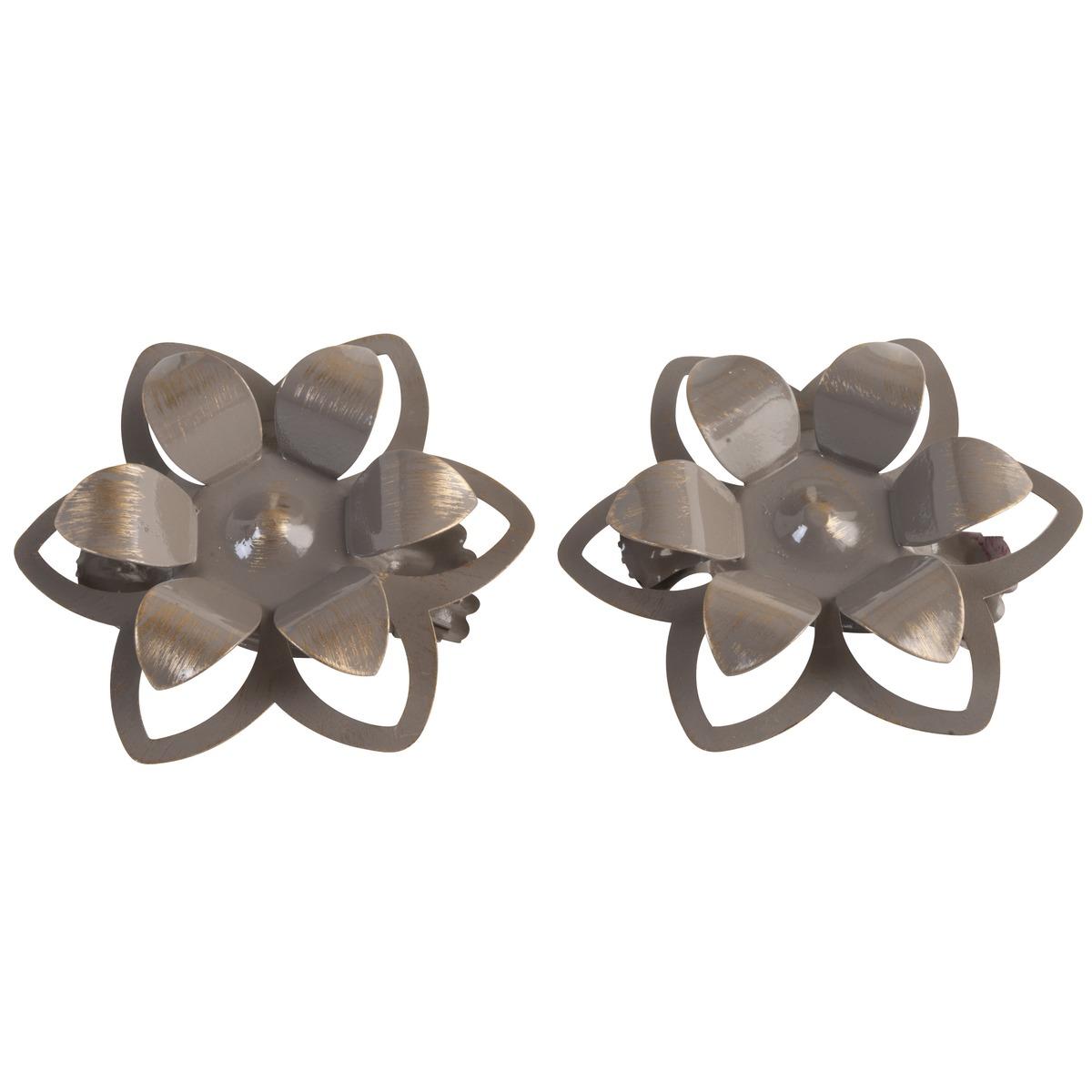 2 pinces en métal fleur - Diamètre 8,5 cm - Taupe