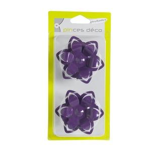 2 pinces en métal fleur - Diamètre 8,5 cm - Violet