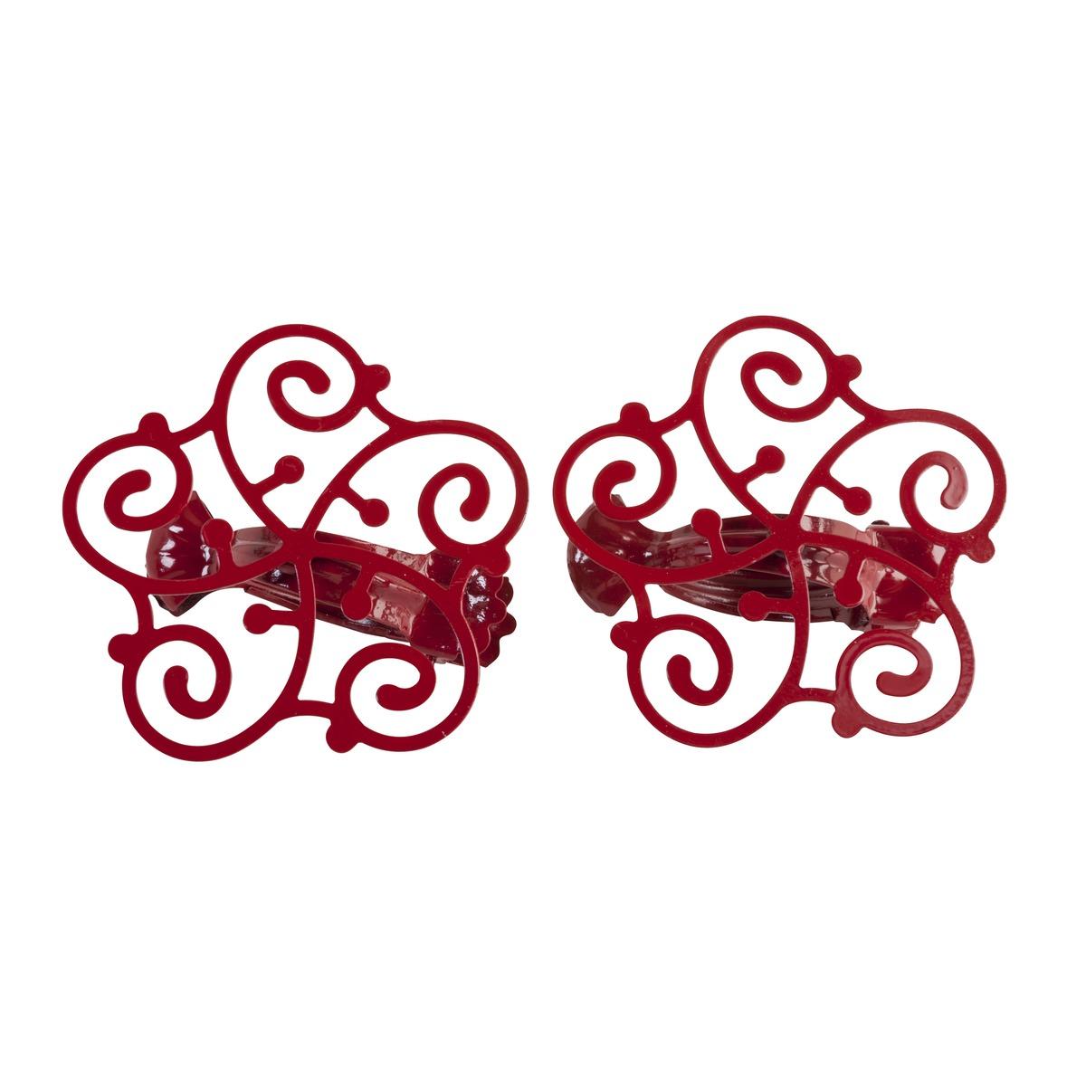 2 pinces en métal arabesque - Diamètre 8,5 cm - Bordeaux