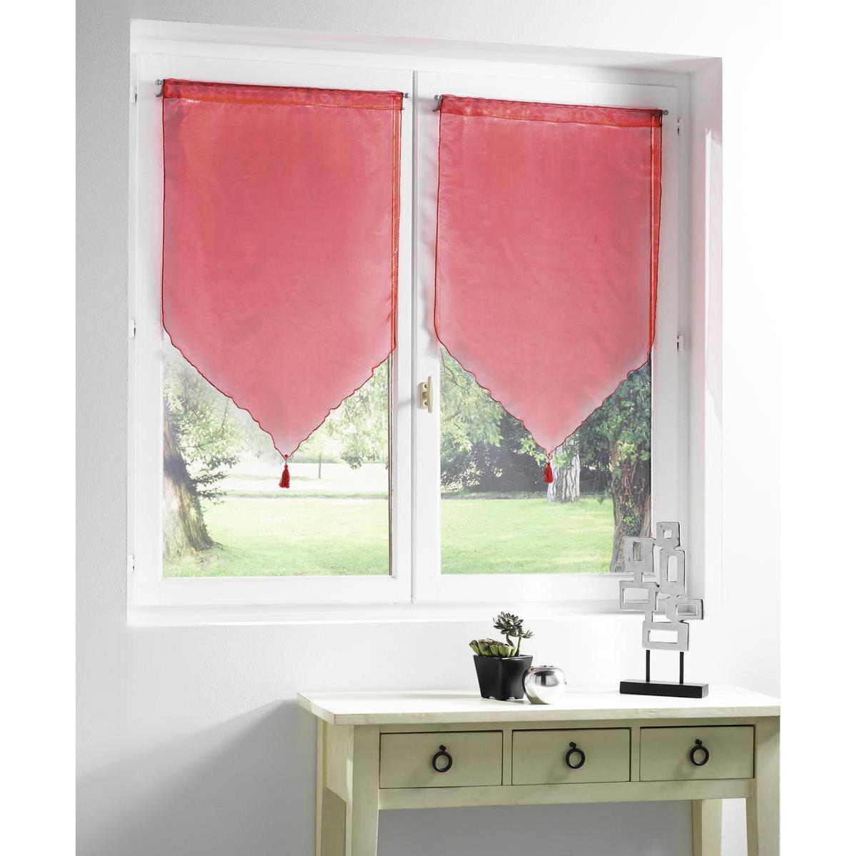 Paire de vitrages Juliette en polyester - 60 x 120 cm - Rouge