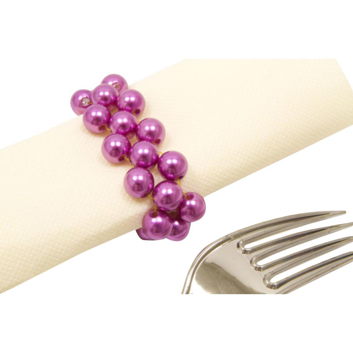 Lot de 2 ronds de serviette en perles - Plastique - 6,5 x 2,5 cm - Violet prune