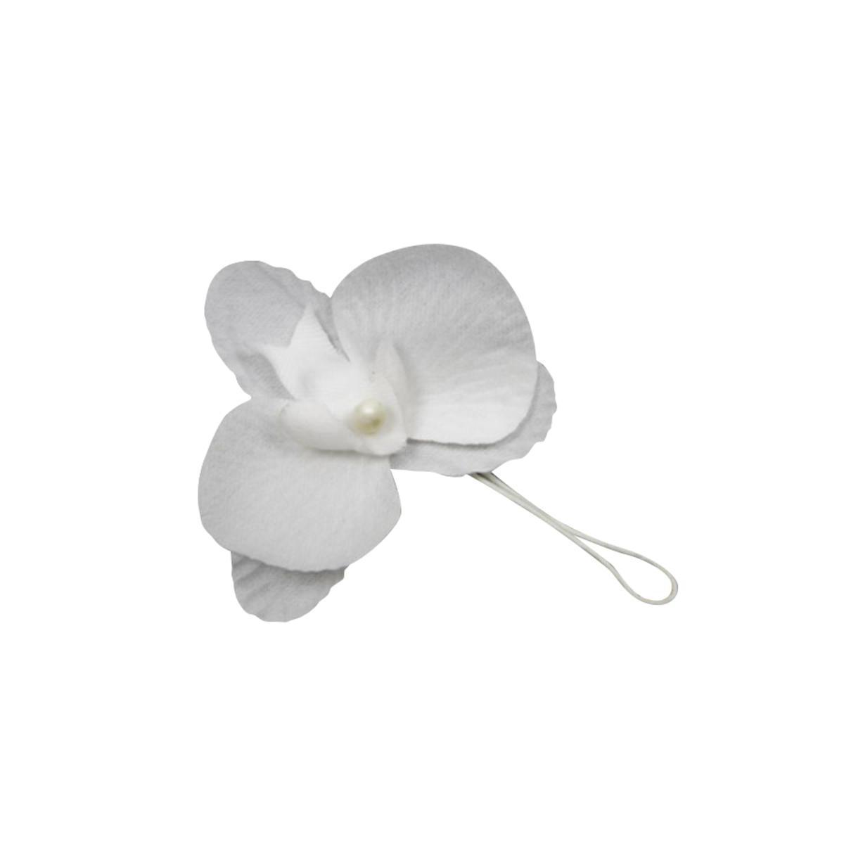 Orchidées sur tige - Polyester - 8 cm - Blanc