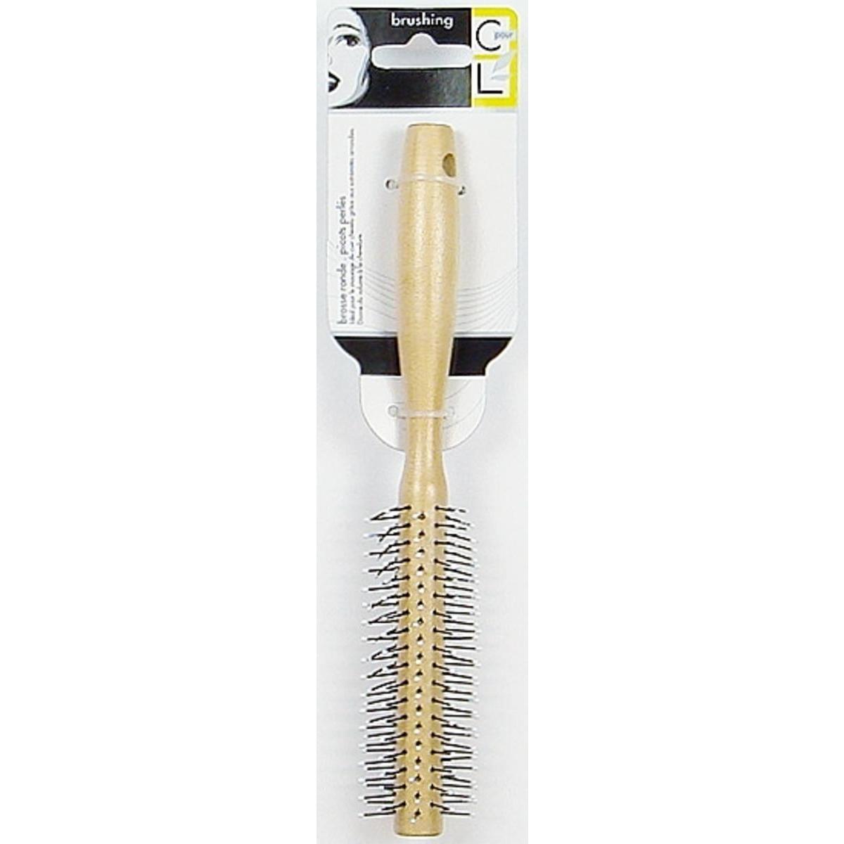 Brosse ronde à picots perlés - L 21 cm - Beige