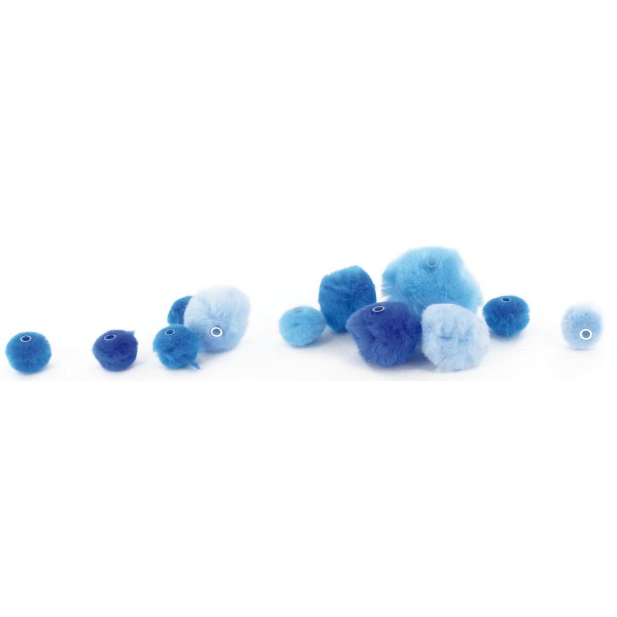 48 pompons perles - Synthétique - Ø 1,5 x 2,5 x 3,5 cm - Bleu