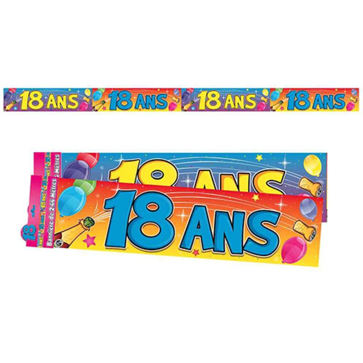 Bannière Anniversaire 18 ans - 2,44 m x 16 cm - Multicolore