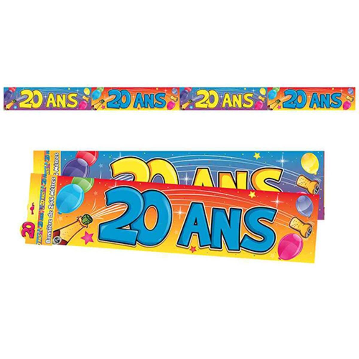 Bannière Anniversaire 20 ans - 2,44 m x 16 cm - Multicolore