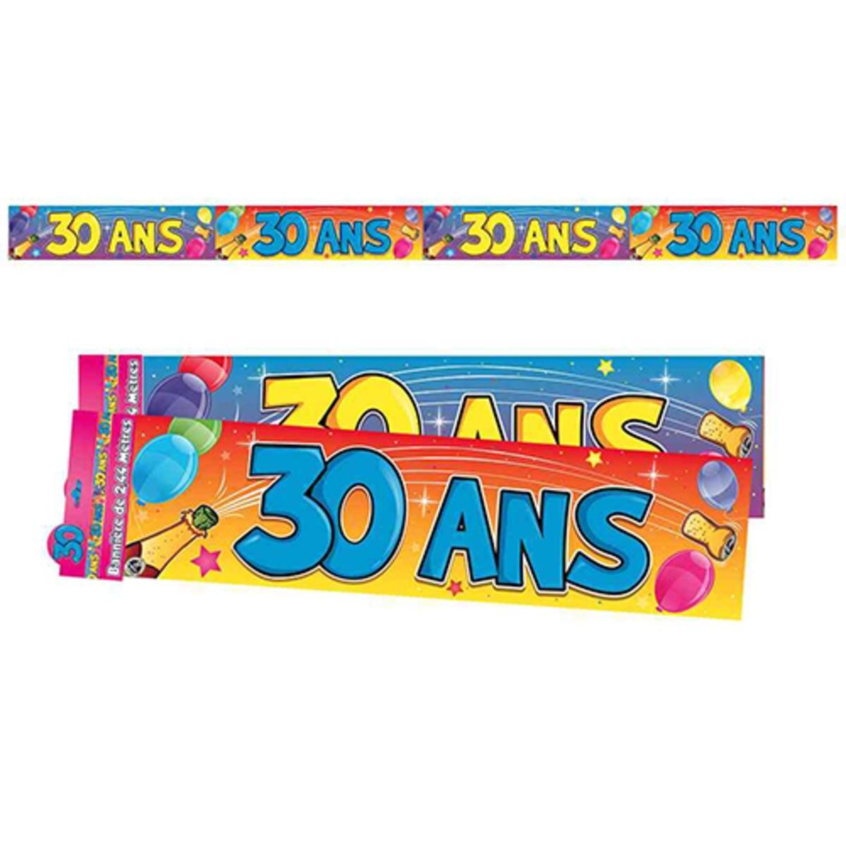 Bannière Anniversaire 30 ans - 2,44 m x 16 cm - Multicolore