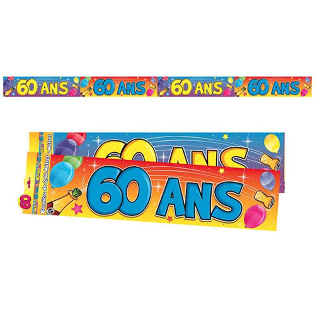 Bannière Anniversaire 60 ans - 2,44 m x 16 cm - Multicolore