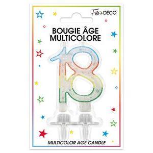 Bougie pailletée Spécial 18 ans avec languettes - 8 cm - Multicolore