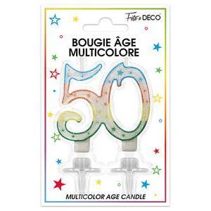 Bougie pailletée Spécial 50 ans avec languettes - 8 cm - Multicolore
