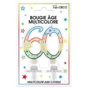 Bougie pailletée Spécial 60 ans avec languettes - 8 cm - Multicolore