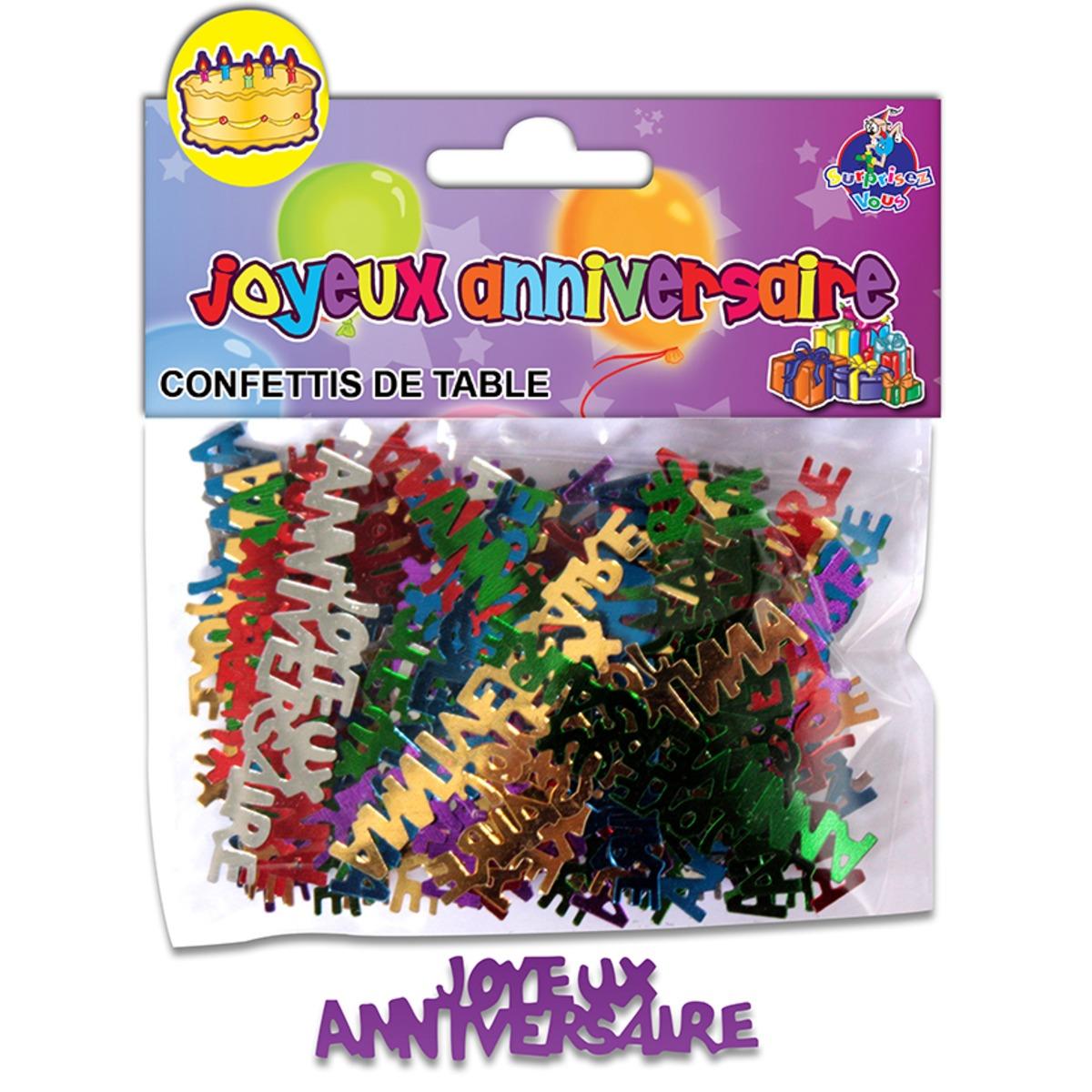 Sachet de confettis de table Joyeux anniversaire - 12 x 10 cm - Multicolore