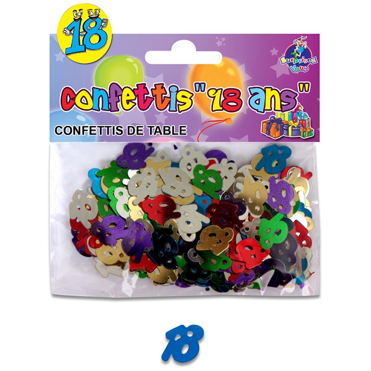 Sachet de confettis de table Anniversaire 18 ans - 12 x 10 cm - Multicolore
