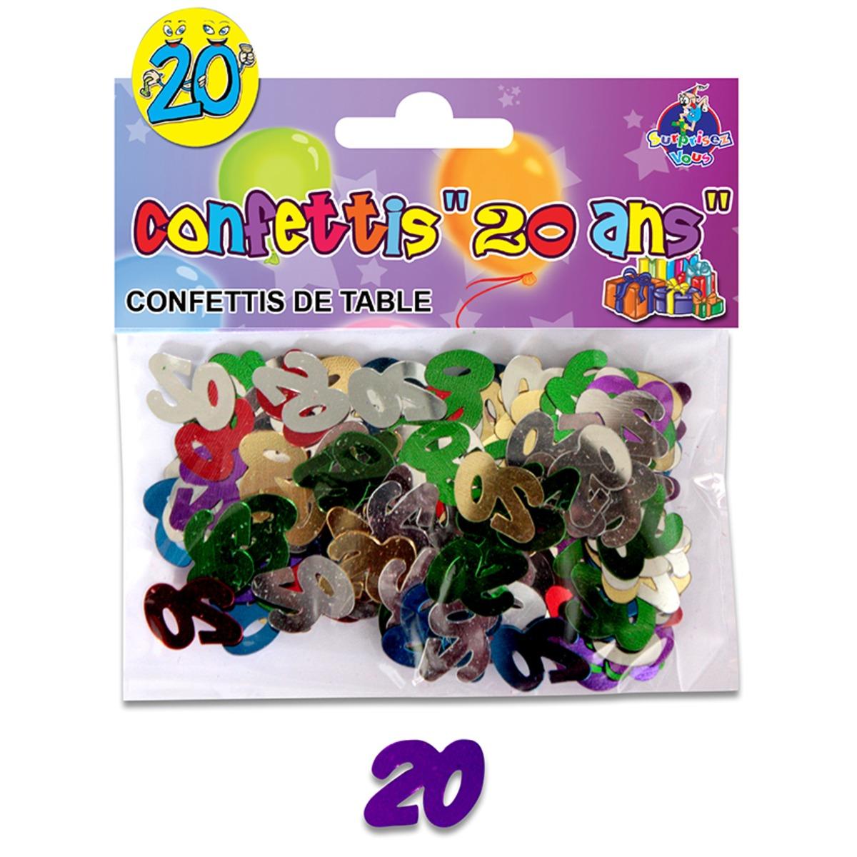 Sachet de confettis de table Anniversaire 20 ans - 12 x 10 cm - Multicolore