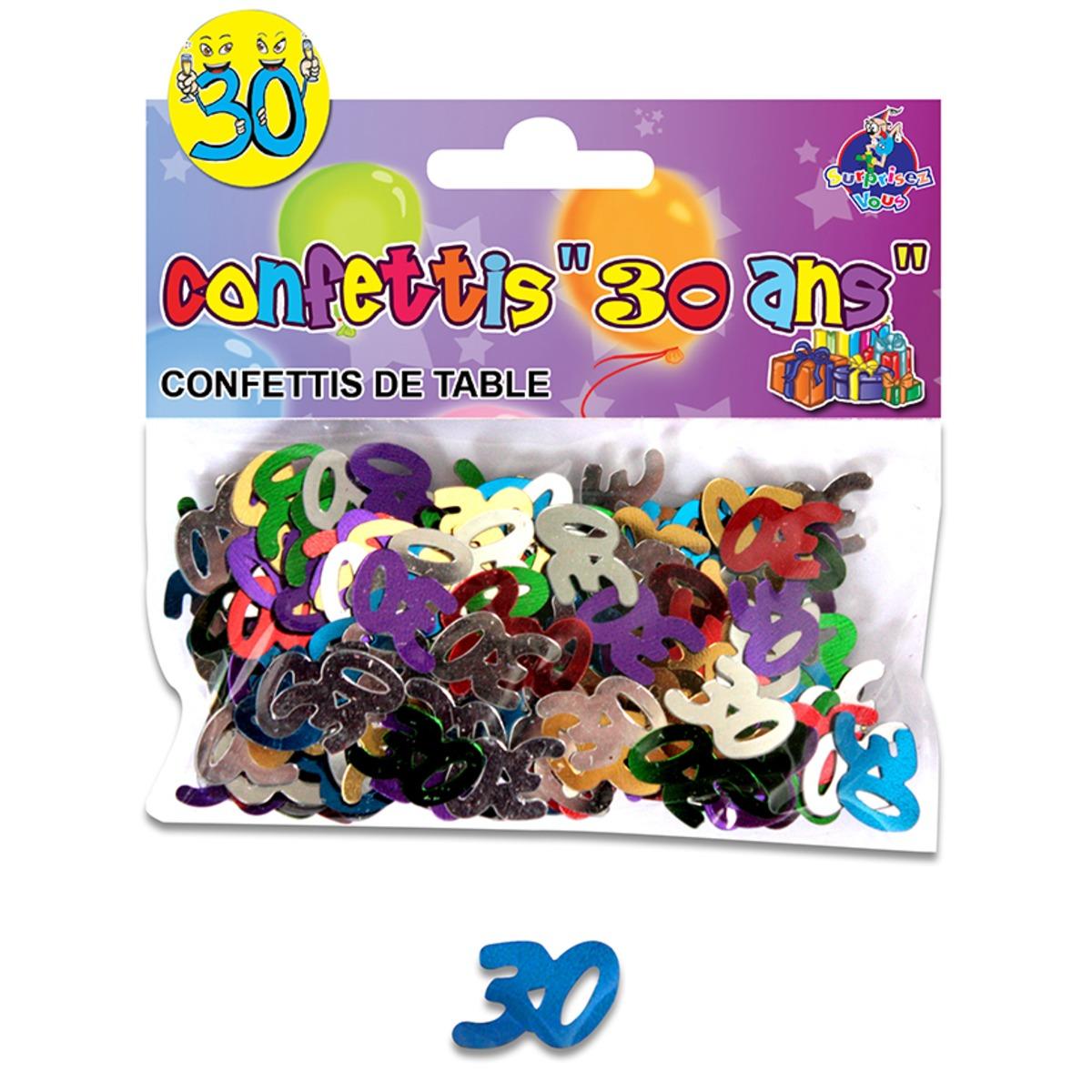 Sachet de confettis de table Anniversaire 30 ans - 12 x 10 cm - Multicolore