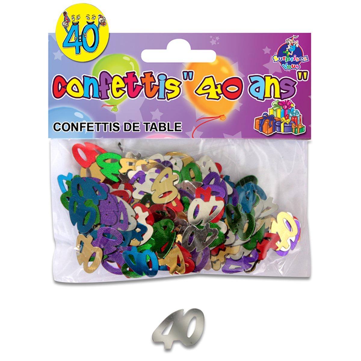 Sachet de confettis de table Anniversaire 40 ans - 12 x 10 cm - Multicolore