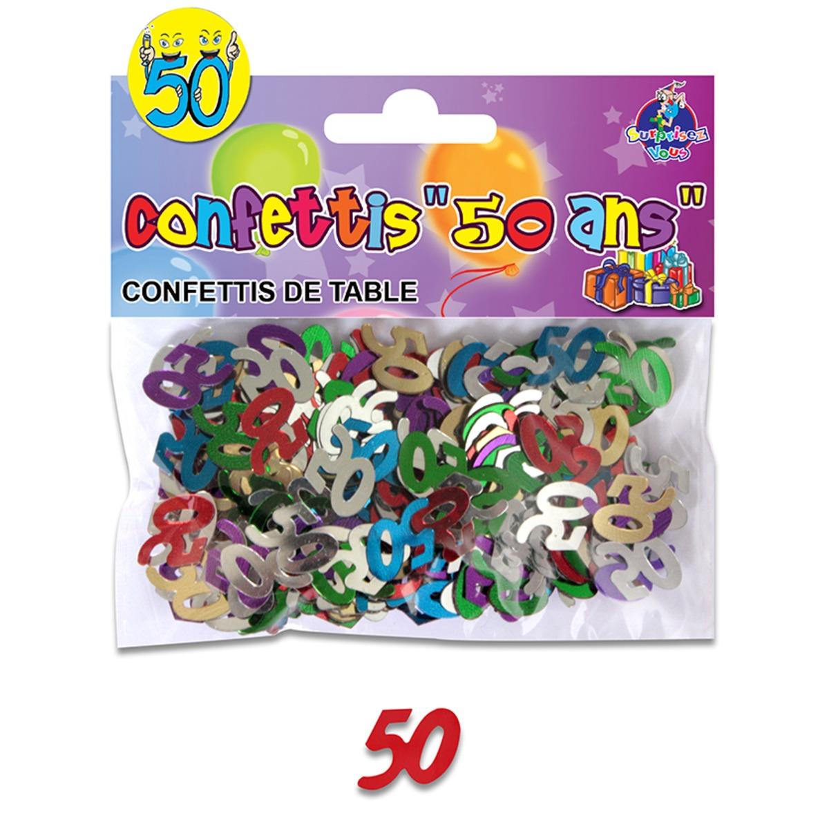 Sachet de confettis de table Anniversaire 50 ans - 12 x 10 cm - Multicolore