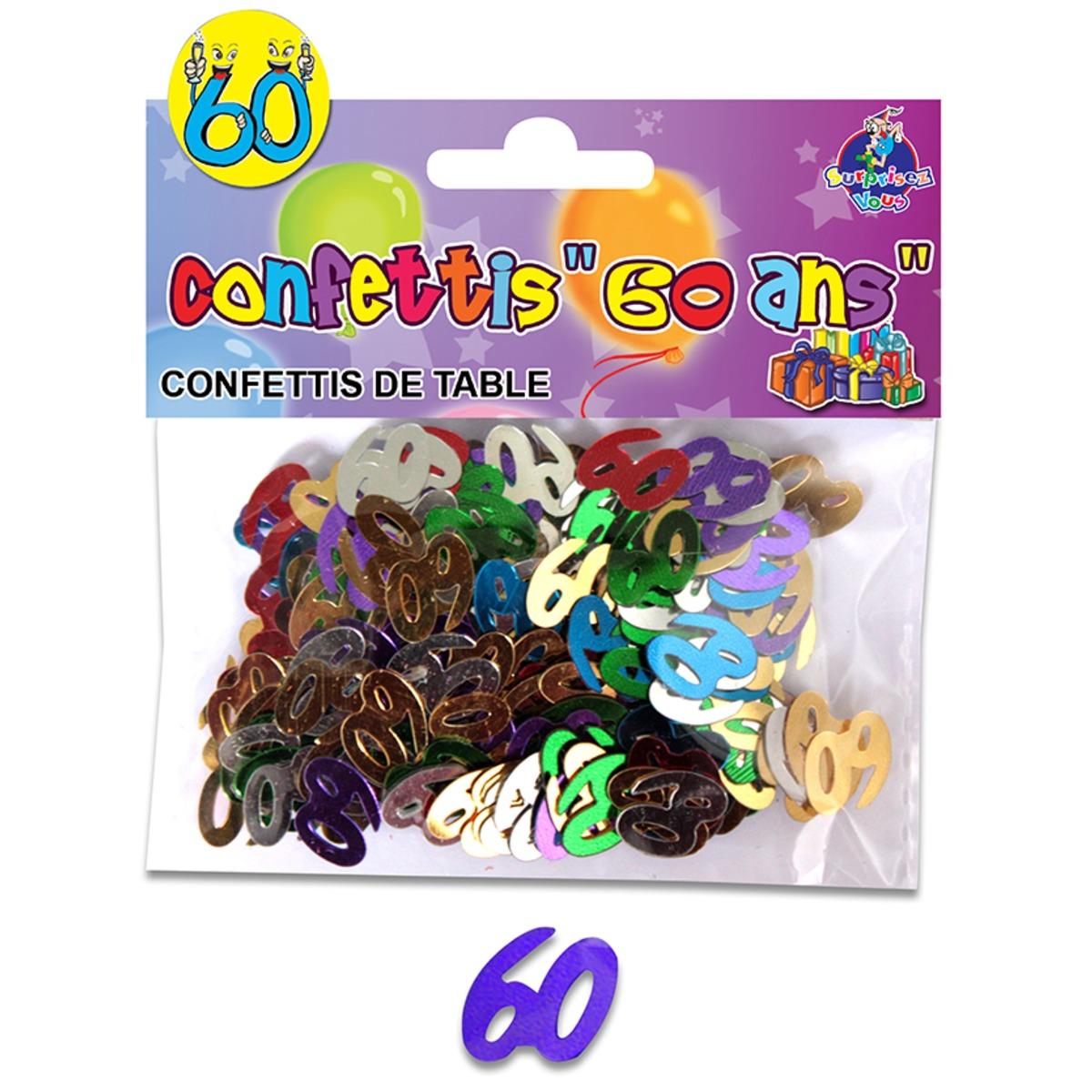 Sachet de confettis de table Anniversaire 60 ans - 12 x 10 cm - Multicolore