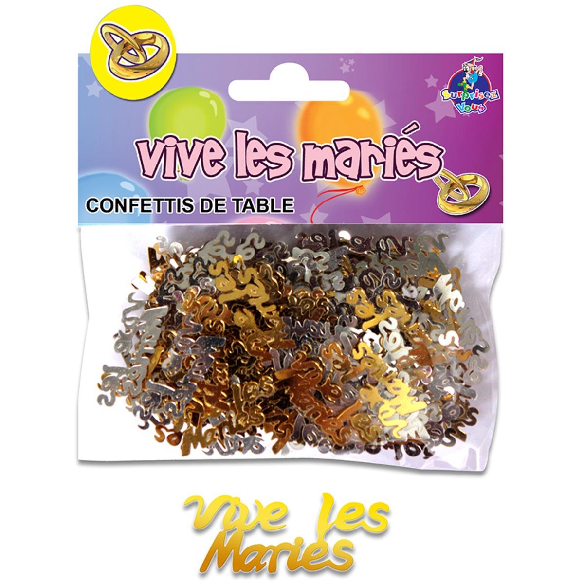 Sachet de confettis de table Vive les mariés - 12 x 10 cm - Multicolore