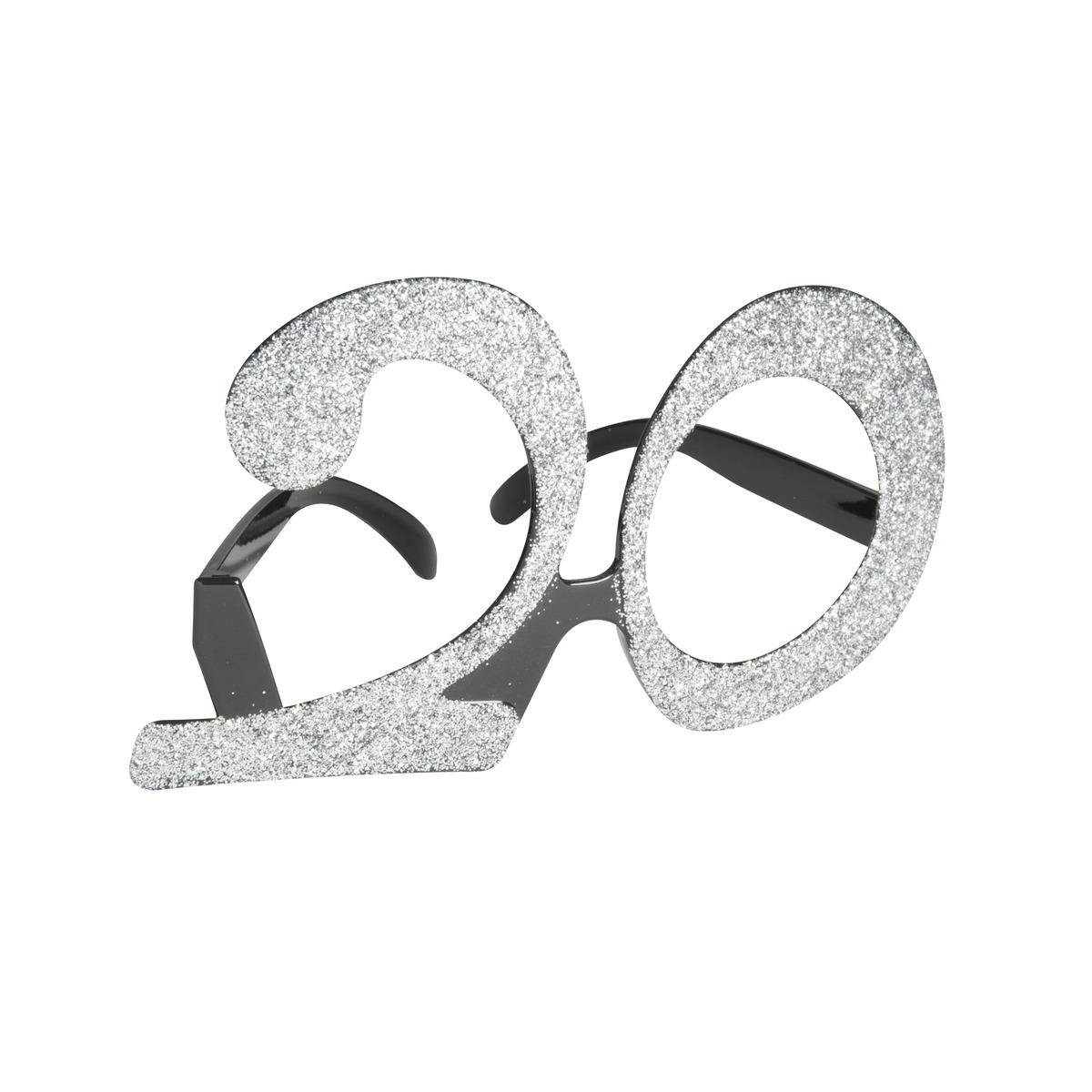 Lunettes géantes pailletées Anniversaire 20 ans - 23 cm - Gris argent