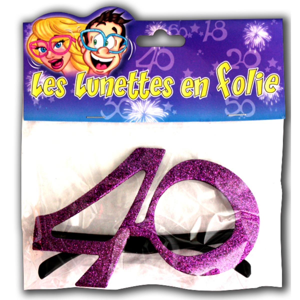 Lunettes géantes pailletées Anniversaire 40 ans - 23 cm - Violet