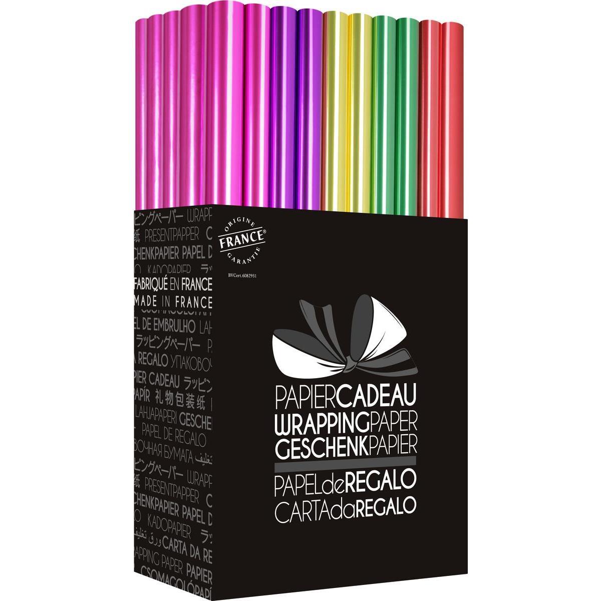 Rouleau de papier cadeau brillant coloris uni - Différents coloris - L 150 x l 70 cm - Multicolore
