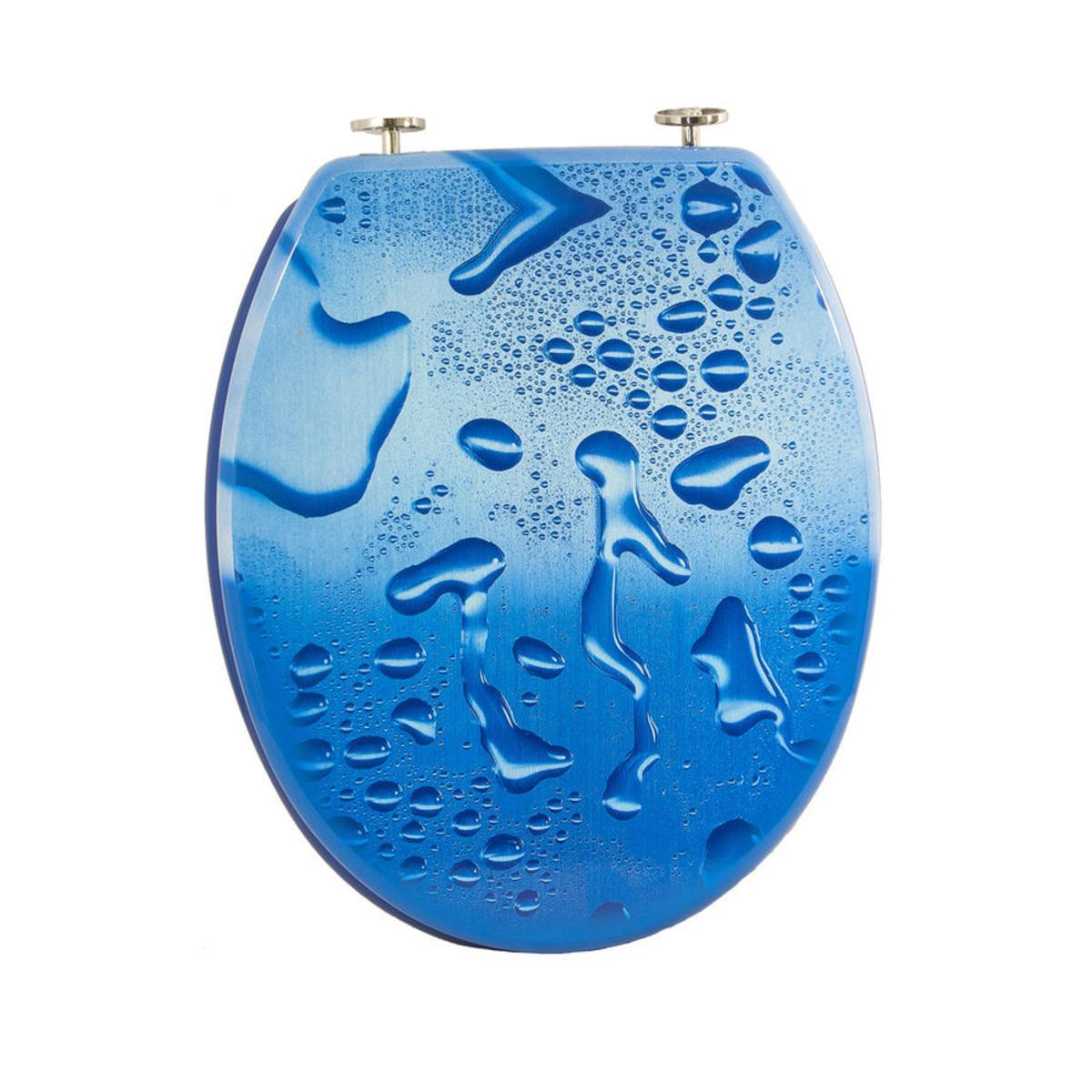 Abattant WC gouttes eau en MDF - 37,8 x 43,8 x 5,5 cm - Bleu