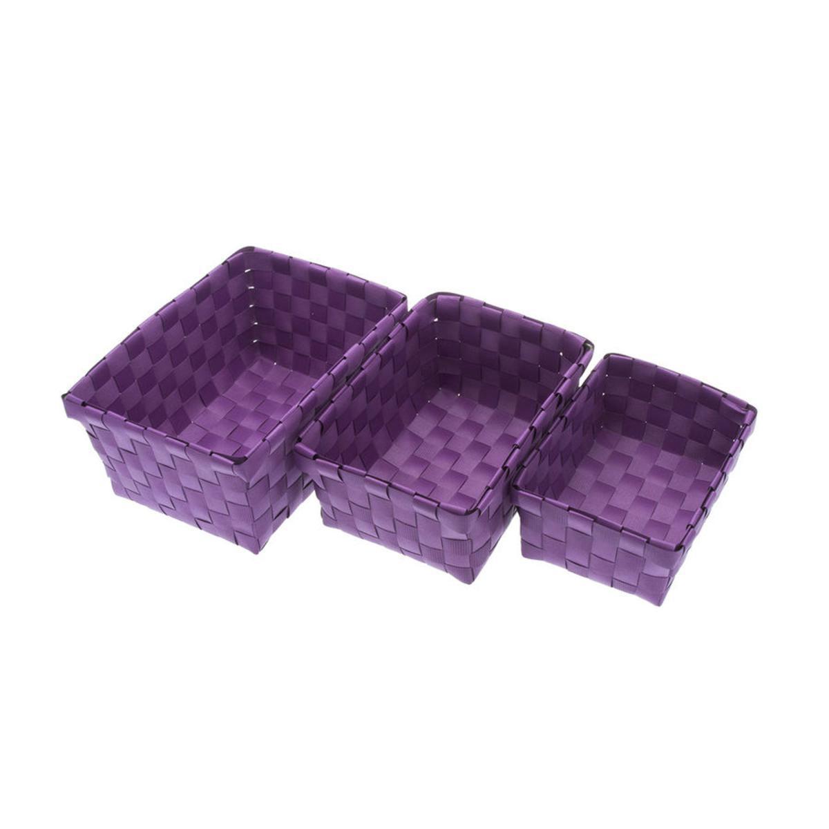 Lot de 3 paniers en polypropylène - 23 x 14 cm/ 17 x 12,5 cm/ 15 x 11 cm - Violet aubergine