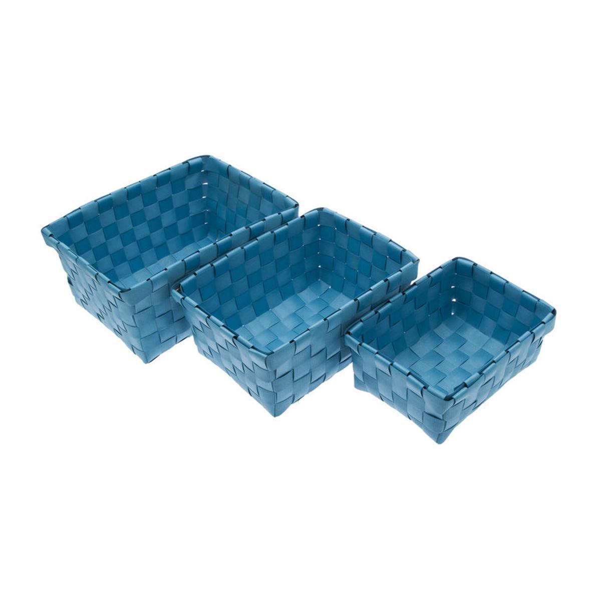 Lot de 3 paniers en polypropylène - 23 x 14 cm/ 17 x 12,5 cm/ 15 x 11 cm - Bleu