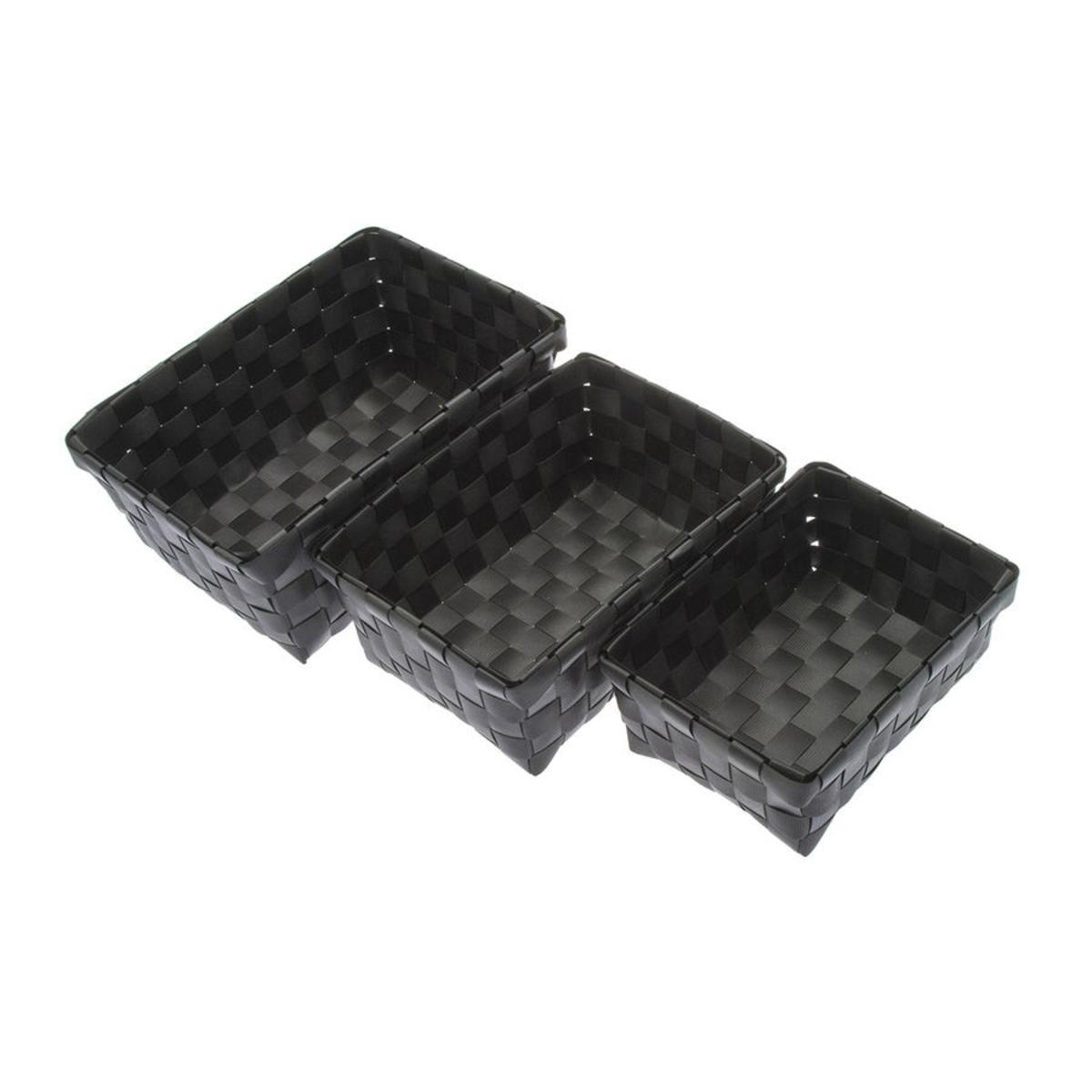 Lot de 3 paniers salle de bain en polypropylène - 23 x 14 cm/ 17 x 12,5 cm/ 15 x 11 cm - Noir