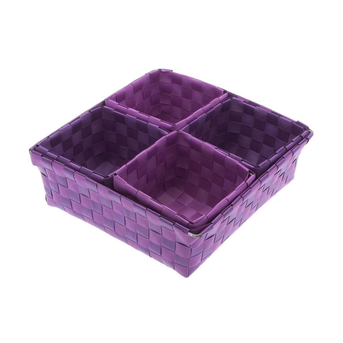 Lot de 5 paniers carrés en polypropylène - 25 x 23 x 7,5 cm/ 10 x 10 x 7,5 cm - Violet aubergine