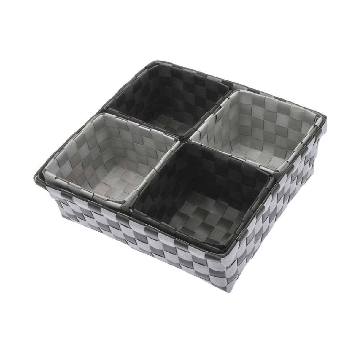 Lot de 5 paniers carrés en polypropylène - 25 x 23 x 7,5 cm/ 10 x 10 x 7,5 cm - Noir
