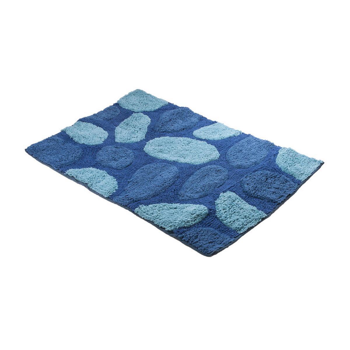 Tapis galets relief en coton - 50 x 80 cm - Bleu