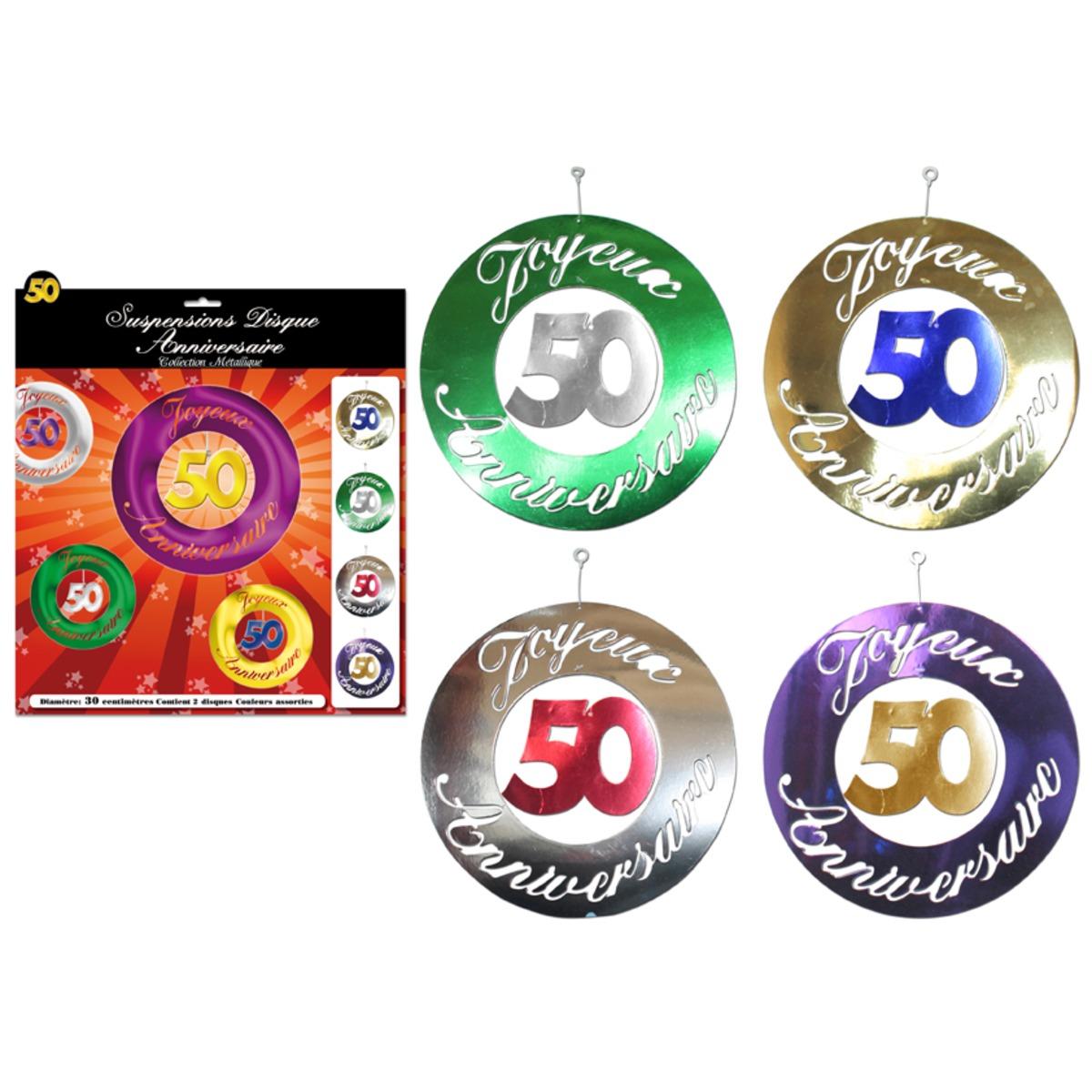 Lot de 2 suspensions disque Anniversaire 50 ans - Diamètre 30 cm - Multicolore