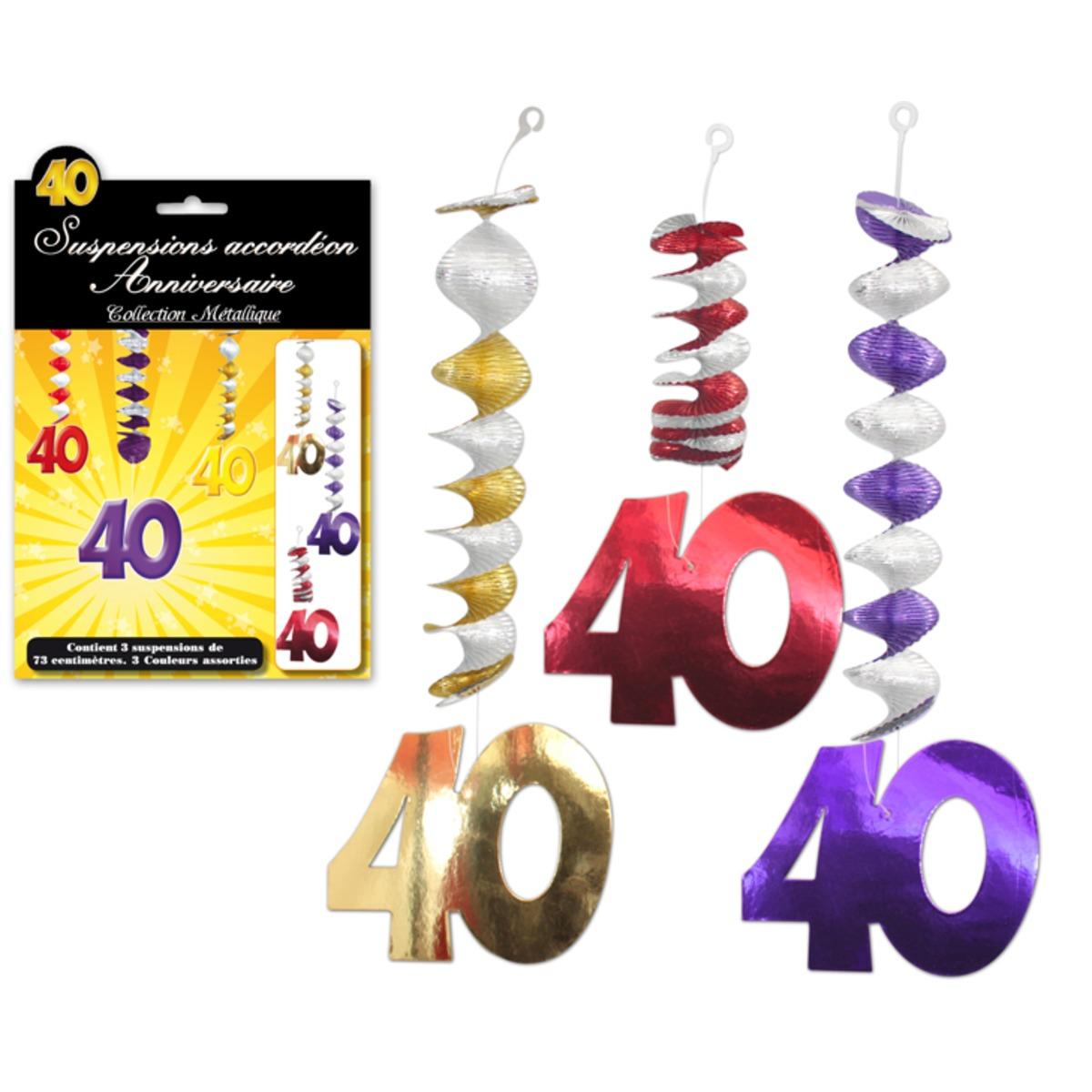 Lot de 3 suspensions accordéon Anniversaire 40 ans - 73 cm - Multicolore