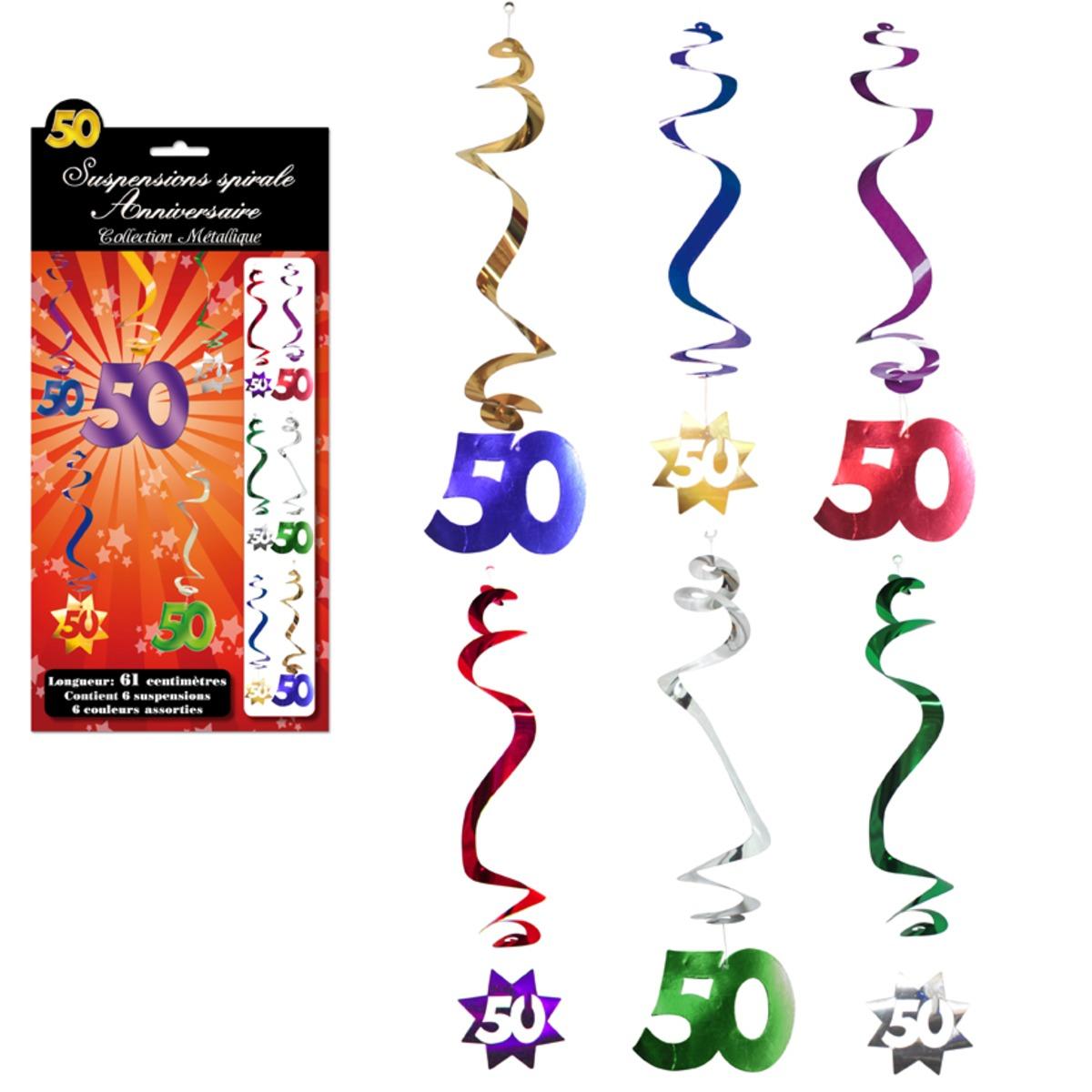 Lot de 6 suspensions spirales Anniversaire 50 ans - 61 cm - Multicolore