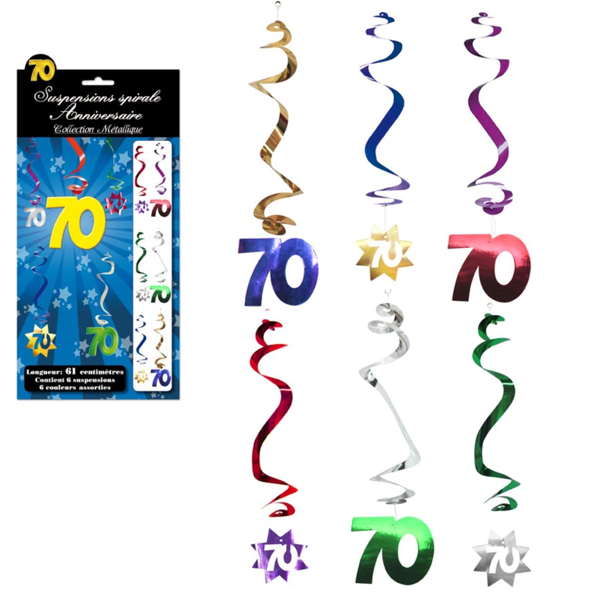 Lot de 6 suspensions spirales Anniversaire 70 ans - 61 cm - Multicolore