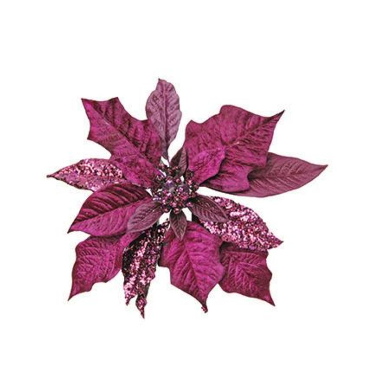 Clip Poinsettia effet Paillette et Velours - ø 25 cm