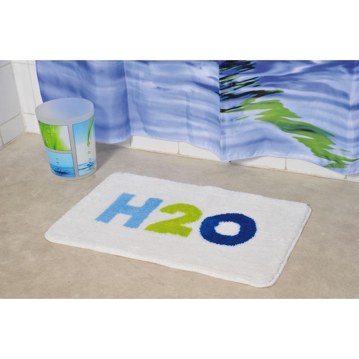 Tapis salle de bain collection H²O, 90% polyester, 10% acrylique - 45 x75 cm - Blanc