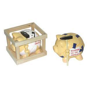 Tirelire cochon en bois - 17 x 10 cm - Beige