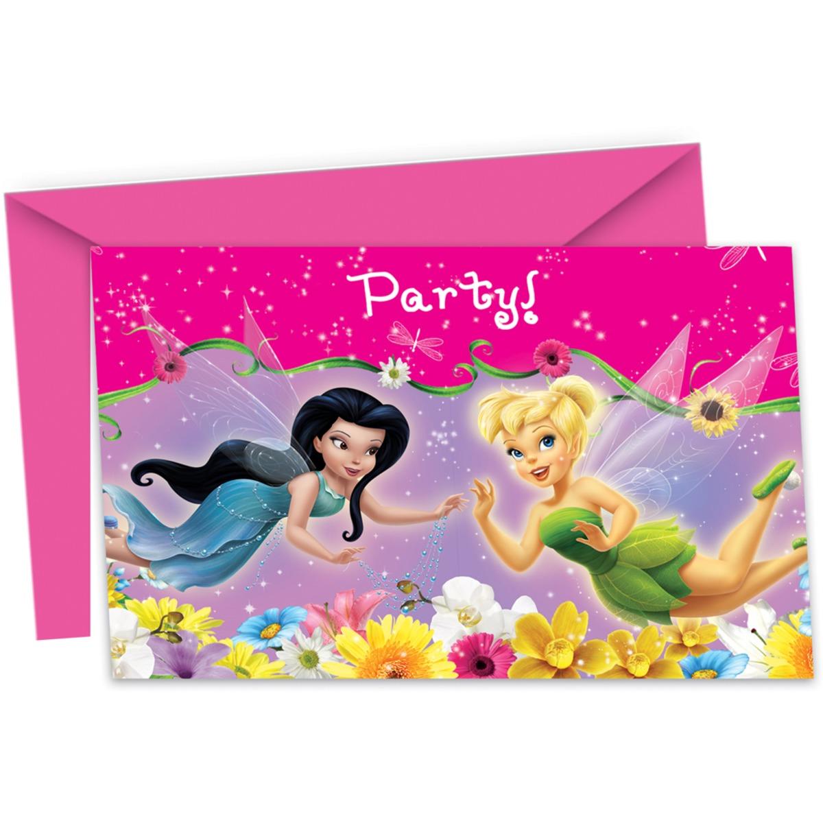 Lot de 6 cartes invitations Clochette en carton - 15 x 17,5 cm - Multicolore