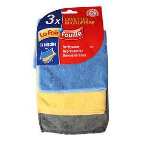 Lot de 3 lavettes microfibre - Polyester et polyamide - 16 x 2,5 x 26,5 cm - Multicolore