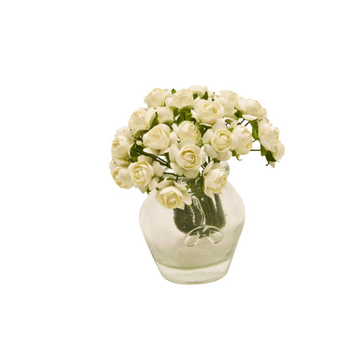 Lot de 36 mini fleurs en papier - Diamètre 1,5 cm - Blanc ivoire