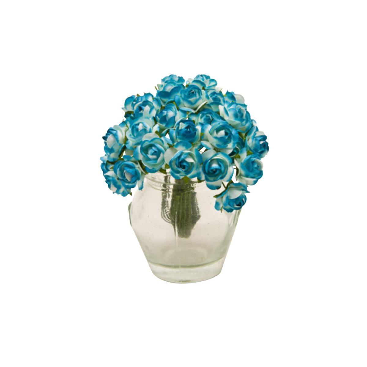 Lot de 36 mini fleurs en papier - Diamètre 1,5 cm - Bleu turquoise