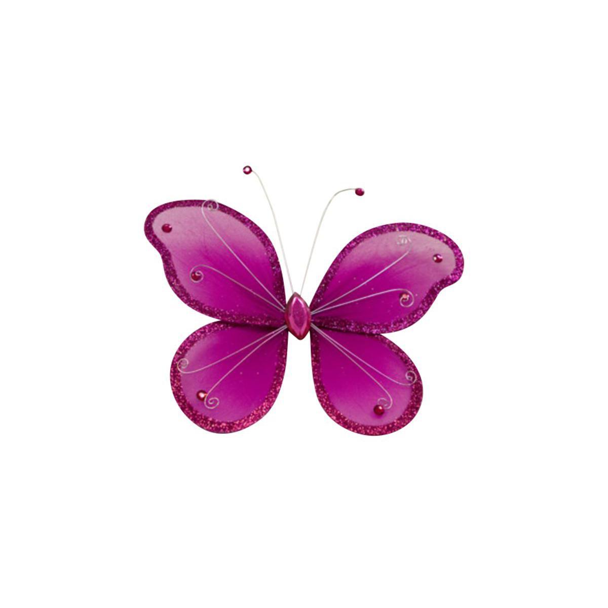 Papillon décoratif - Polyester - Diamètre 25 cm - Rose fushia