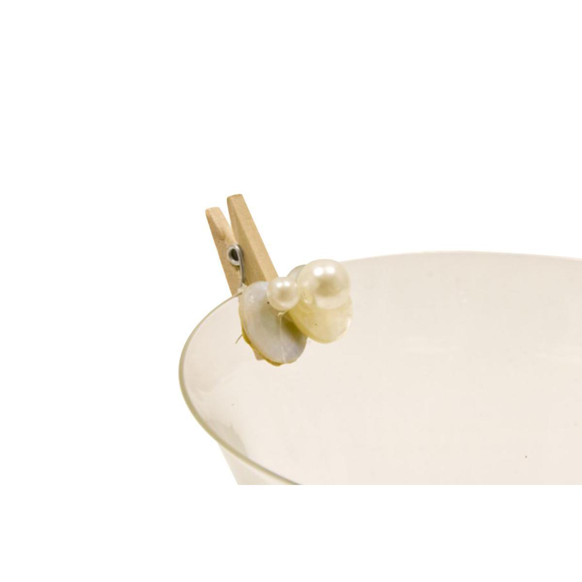 Lot de 6 perles nacrées sur pince - Bois et plastique - 2,5 x 2,5 cm - Blanc ivoire